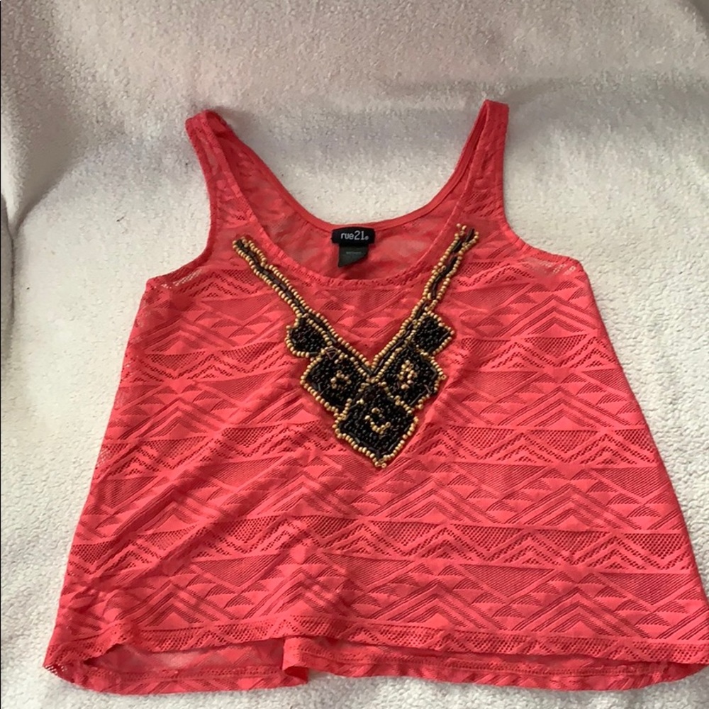 Coral Beaded Cropped Tank Top